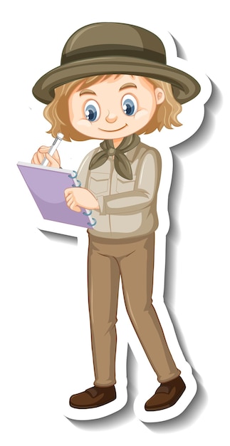 Free vector girl in safari outfit cartoon character sticker