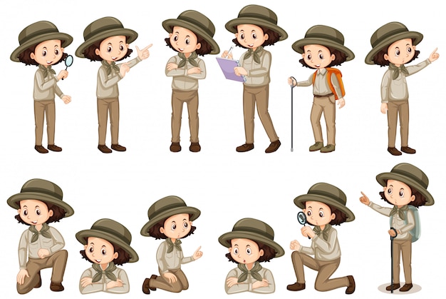 Girl in safari outfit doing different poses