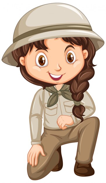 Girl in safari outfit on isolated