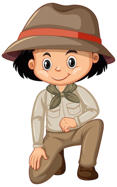 Free vector girl in safari outfit sitting on white