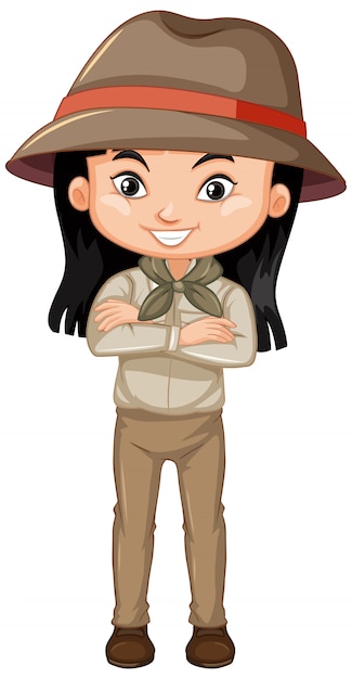 Free vector girl in safari outfit on white