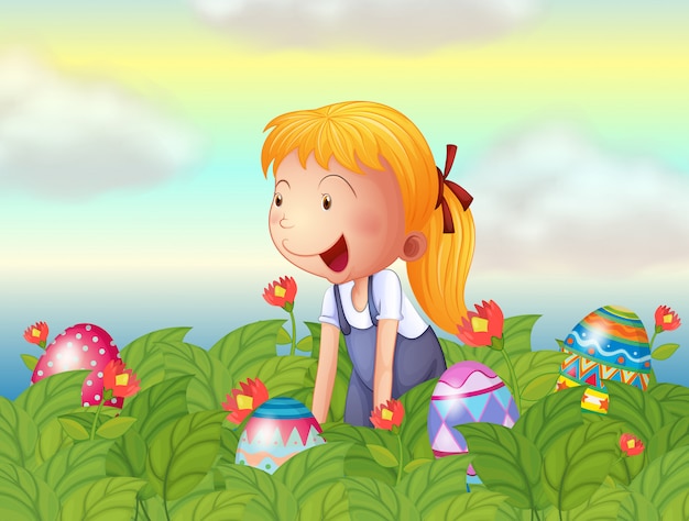 Free vector a girl seeing eggs in the garden