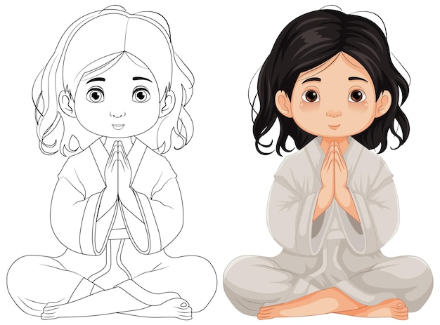 Free vector girl sitting and praying in meditation