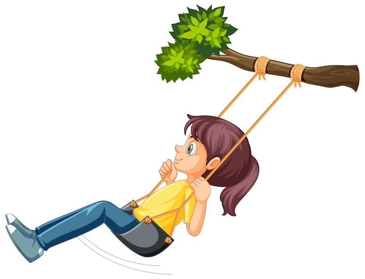 Free Vector girl sitting on swing hanging on tree branch