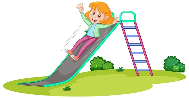 Free vector a girl sliding down a slide