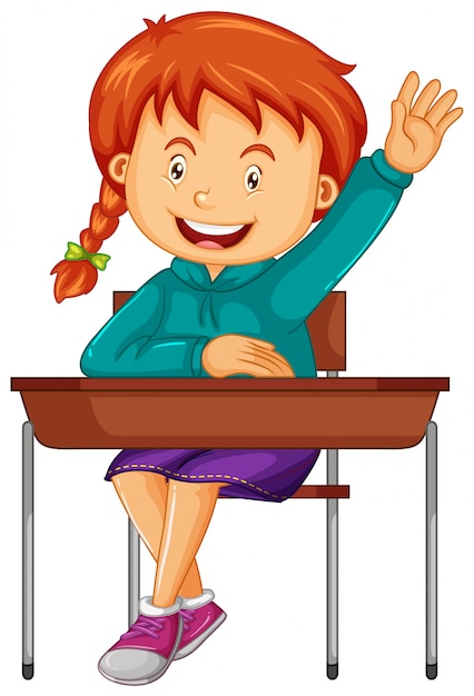 Free vector girl student sit on the school desk