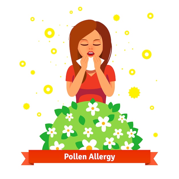 Free vector girl suffering from spring pollen allergy