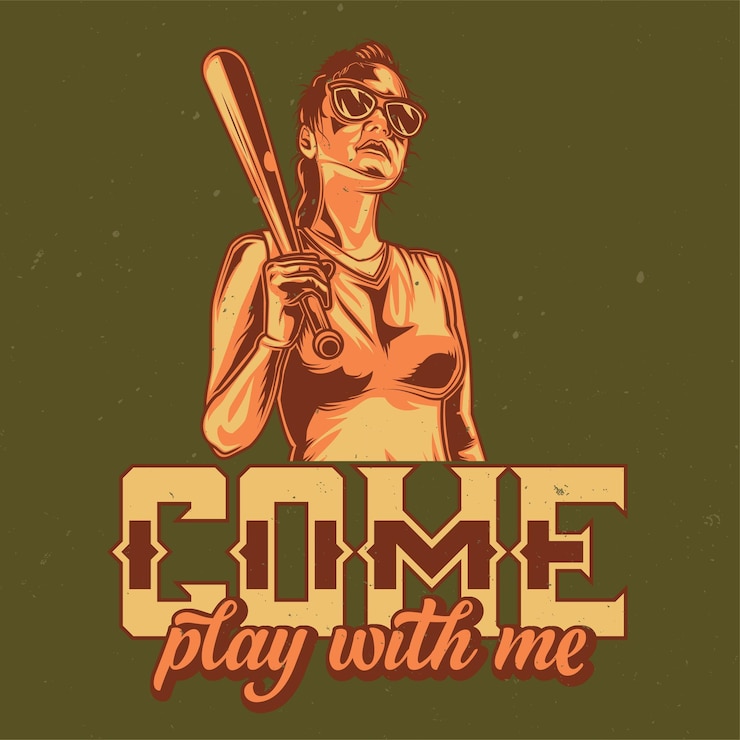 मुफ़्त वेक्टर girl in sunglasses with basketball bat in hand illustration