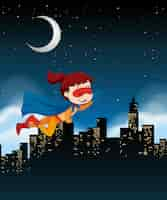 Free vector a girl super hero flying on sky