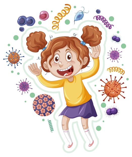 Free vector a girl surrounded by germs