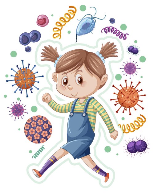 Free vector a girl surrounded by germs