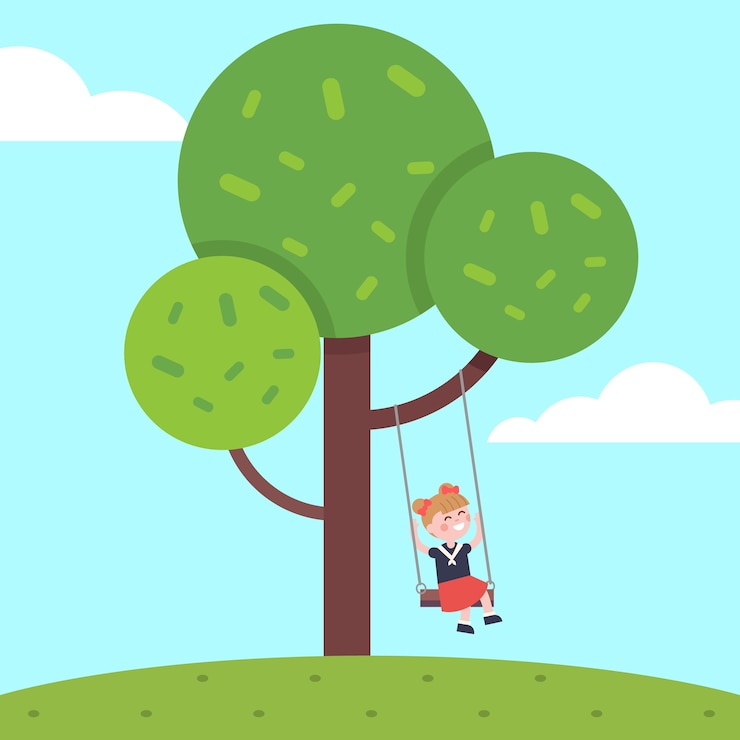 Free Vector girl swinging on a tree rope swing