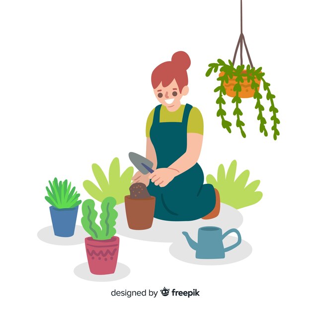 Girl taking care of plants