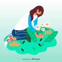 Free vector girl taking care of plants