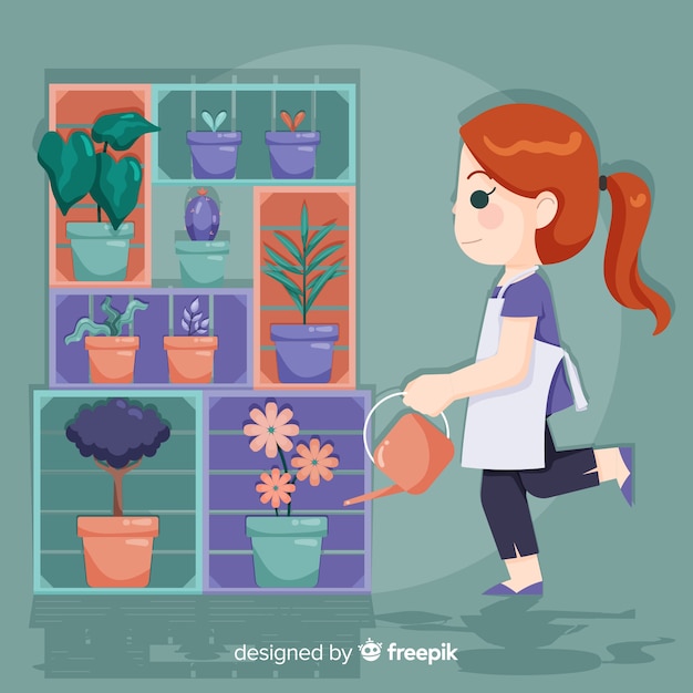 Free vector girl taking care of plants