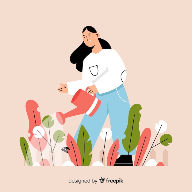 Free vector girl taking care of plants