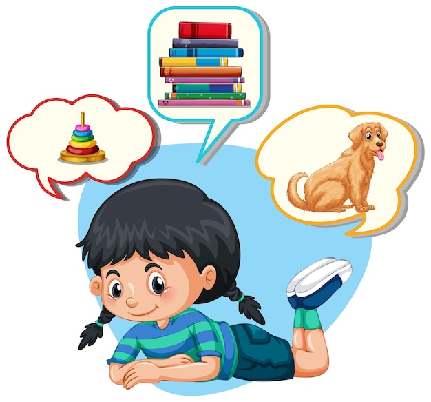 Girl thinking of books and dog