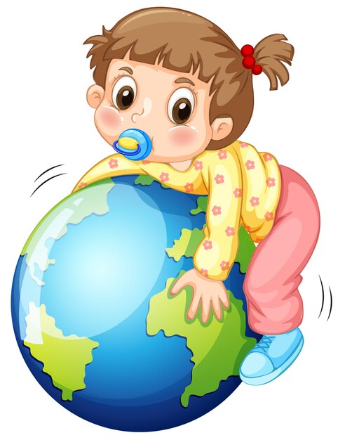 Girl todler hugging the earth