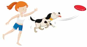 Free vector a girl training a dog