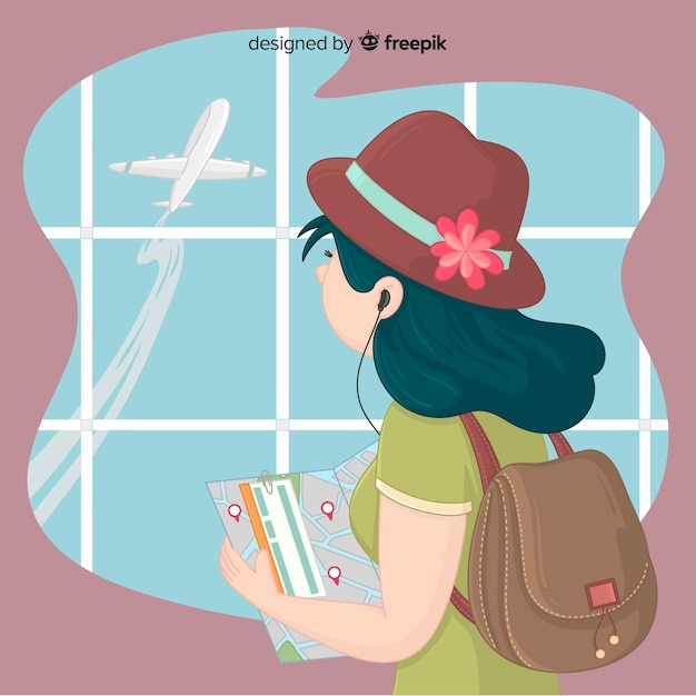 Free vector girl traveling background