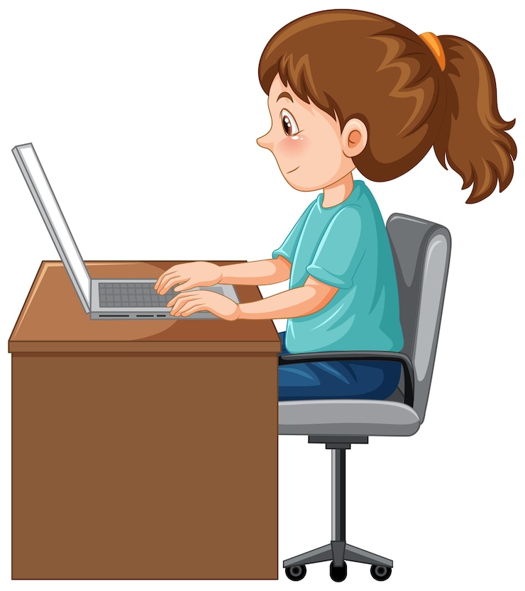 Free Vector a girl using laptop cartoon