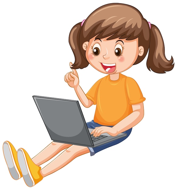 Free vector a girl using laptop cartoon