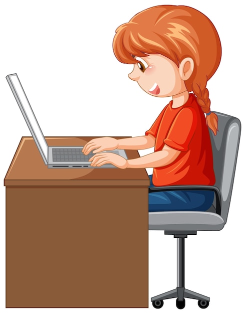 Free vector a girl using laptop cartoon