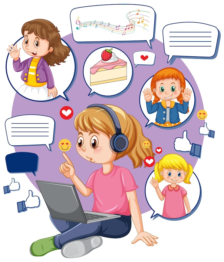 Free Vector a girl using laptop for online learning