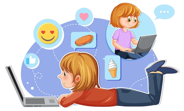 Free vector a girl using laptop for online learning