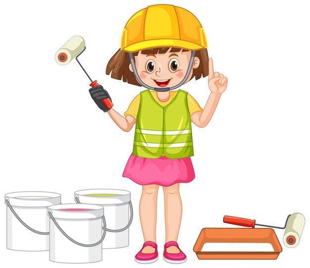 A girl wearing construction worker