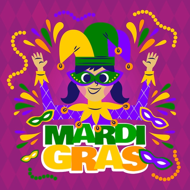 Free vector girl wearing festive clothes happy mardi gras carnival