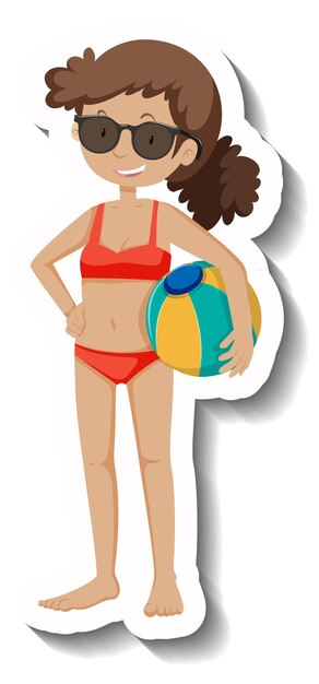 Девушка в красном бикини с пляжным мячом