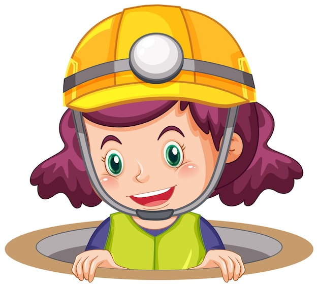 Girl wearing safety hat in the hole