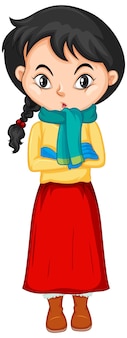Girl in winter clothes on isolated background
