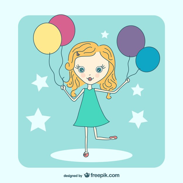 Girl with balloons cartoon