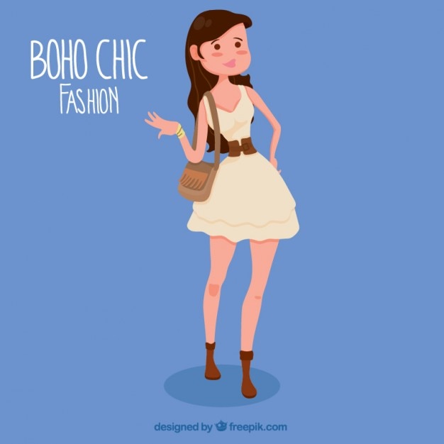 Free vector girl with a beautiful dress in boho style