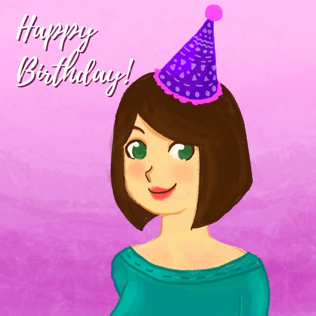 Бесплатное векторное изображение День рождения девушка с партии hat