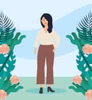 Free vector girl with blouse and plants casual clothes with hairstyle