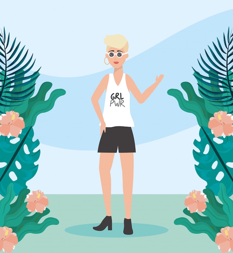Free Vector girl with blouse and short casual clothes with hairstyle