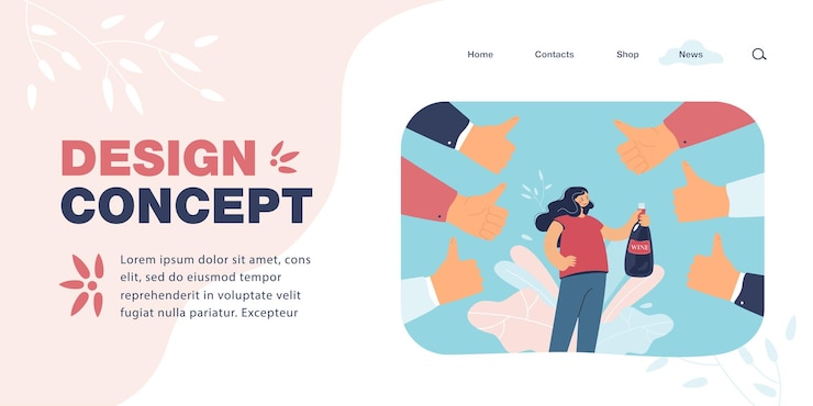 Free Vector girl with bottle of wine surrounded by thumbs up