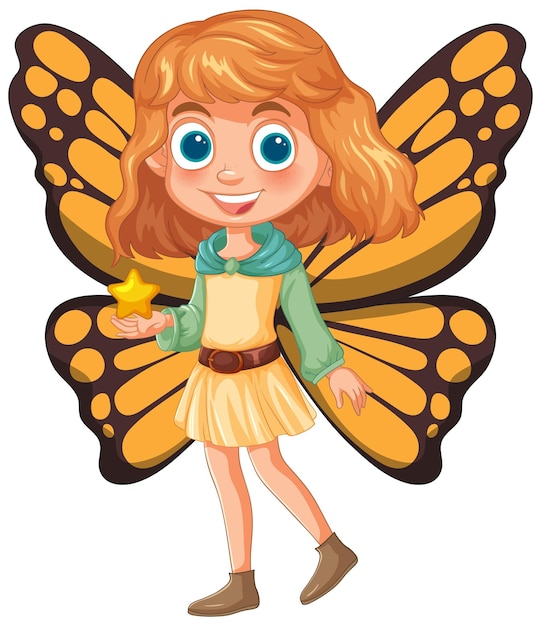 Free vector girl with butterfly wings holding star