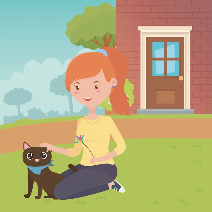 Free Vector girl with cat cartoon design