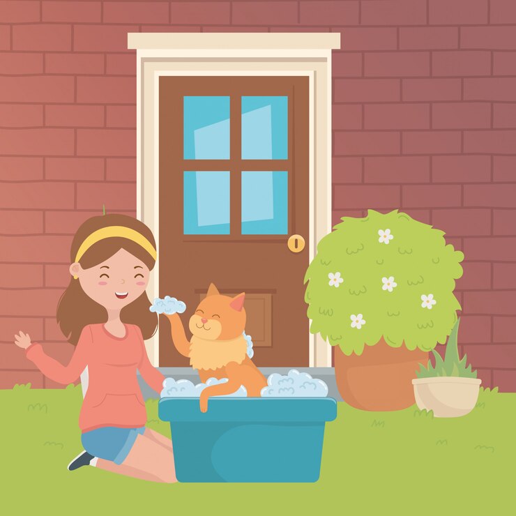 Free Vector girl with cat cartoon design