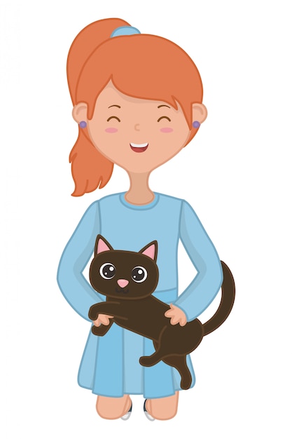 Free vector girl with cat cartoon design