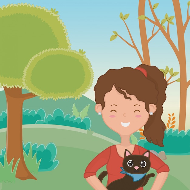 Girl with cat cartoon design