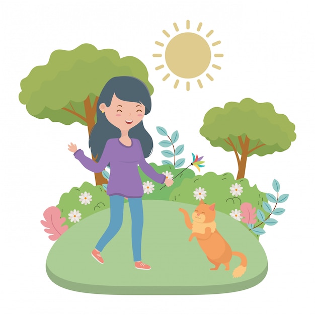 Girl with cat cartoon 