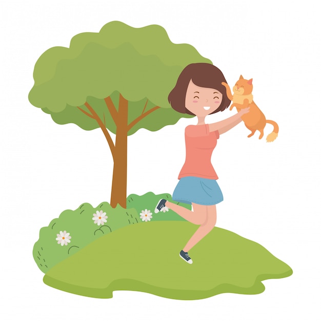 Girl with cat cartoon 