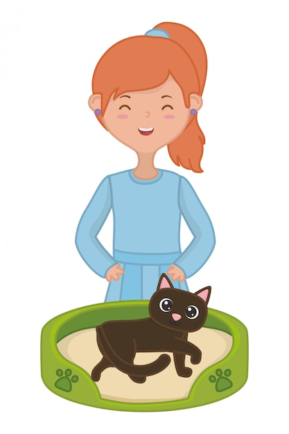 Girl with cat of cartoon