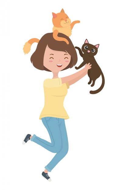 Девушка с кошками из мультфильмов