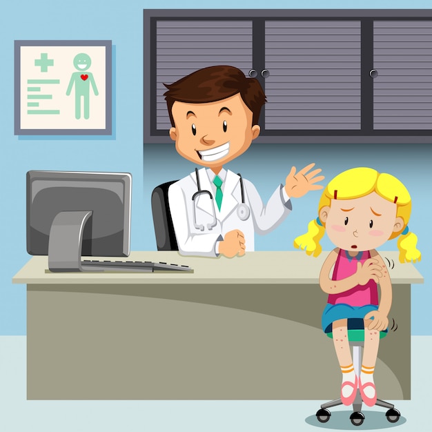 Free vector a girl with chickenpox meet doctor
